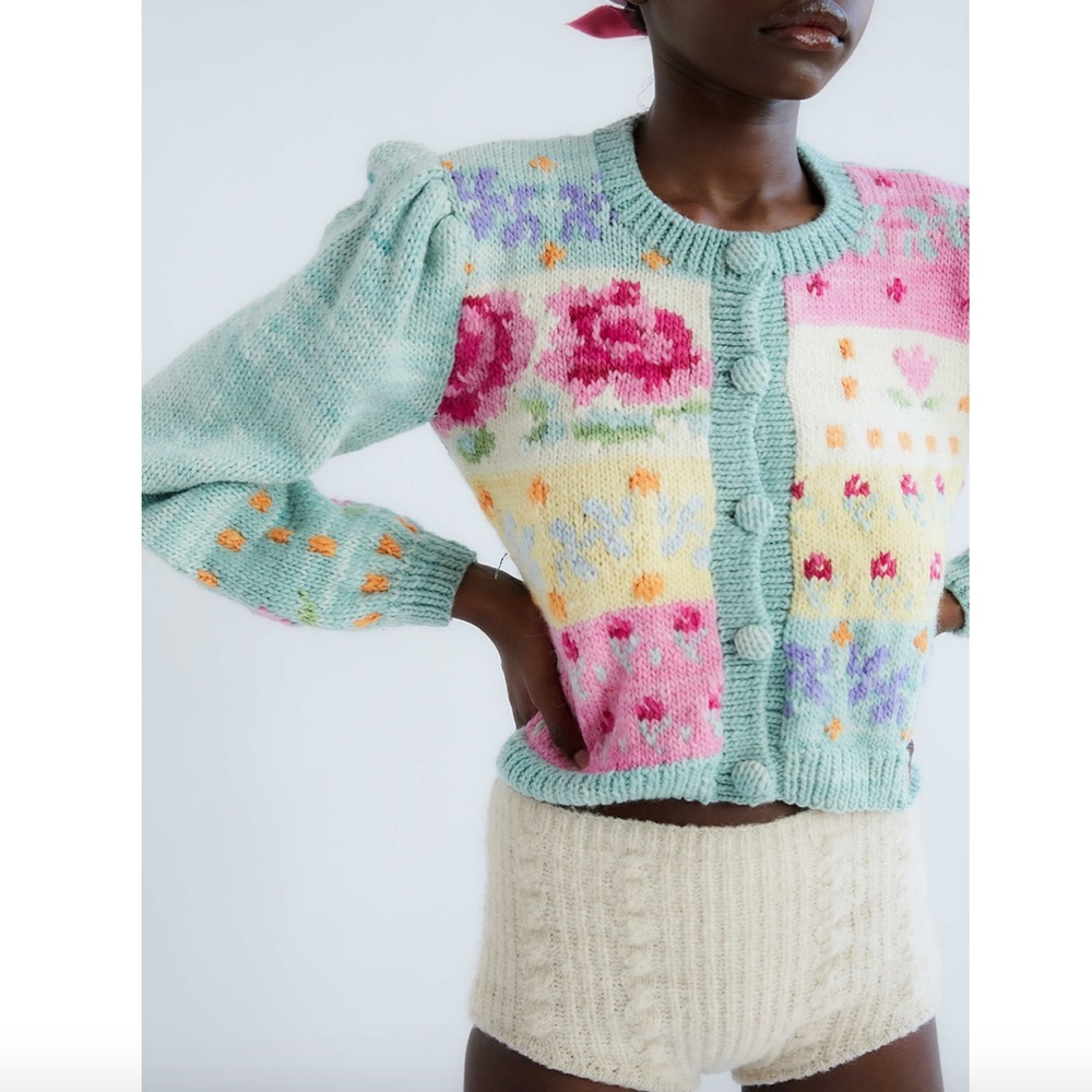 New TACH Clothing Fair Isle Embroidered Floral Button Front Cardigan